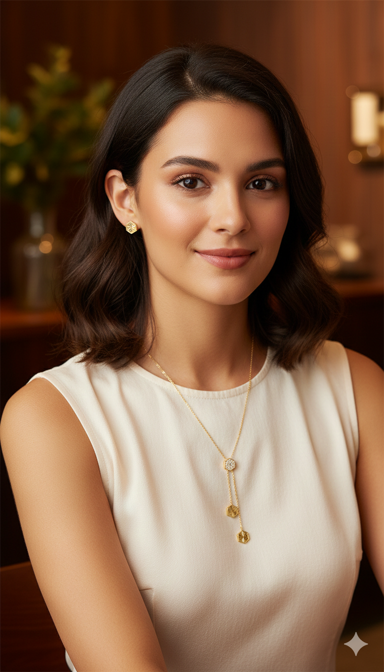 Elegant Hexagon Gold Necklace & Stud Earrings Set ✨ | Minimalist Geometric Jewelry for Women | Perfect Gift