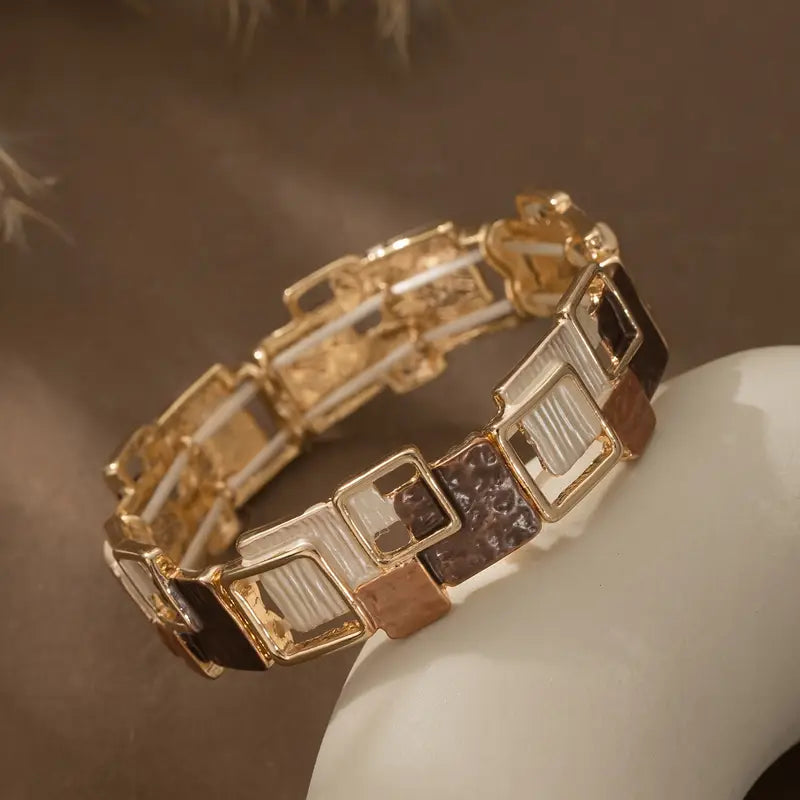 Women’s Geometric Jewelry Set – Enamel Necklace & Earrings Set