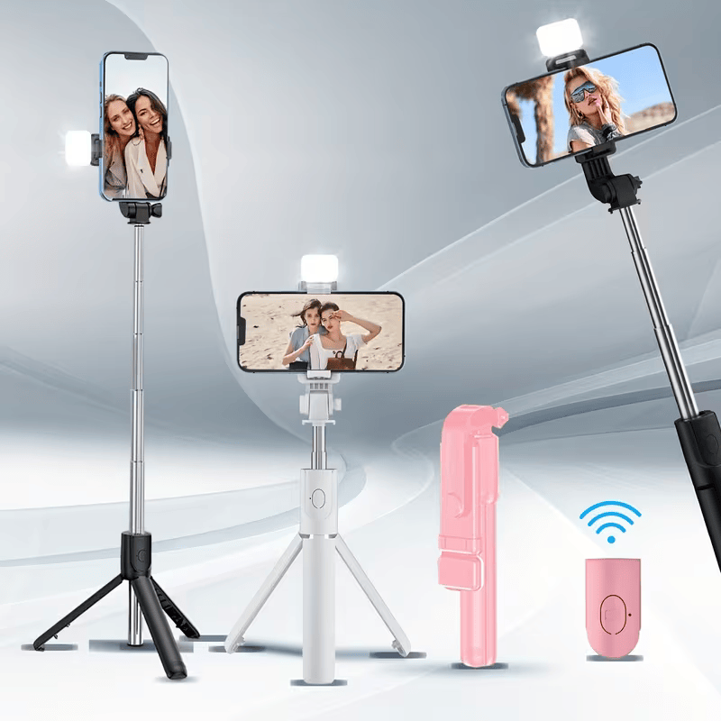 3-in-1 Telescopic Selfie Stick with Tripod & Wireless Remote-Pink
