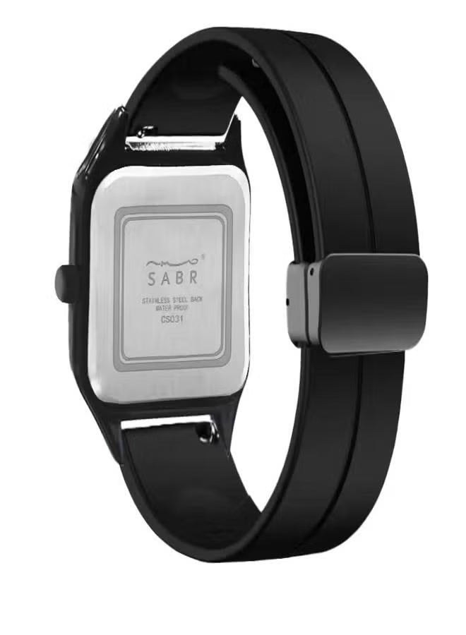 ⌚ SABA Urban Square Analog Watch – Minimalist Unisex Black Wristwatch with Silicone Strap | Modern Everyday Timepiece